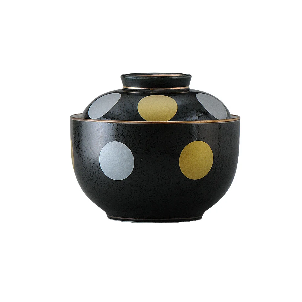 黒結晶金銀彩丸紋小煮物碗（カット3）