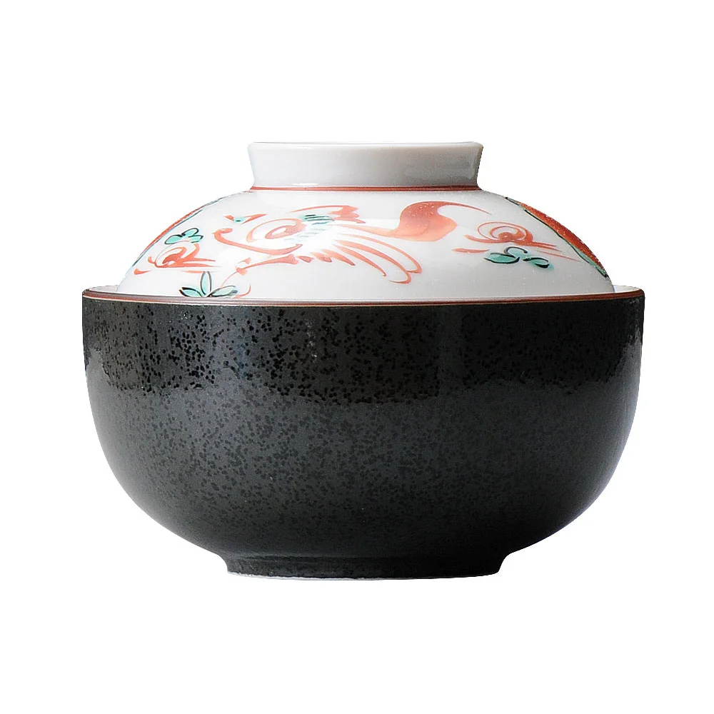 黒結晶赤絵花鳥煮物碗（カット3）