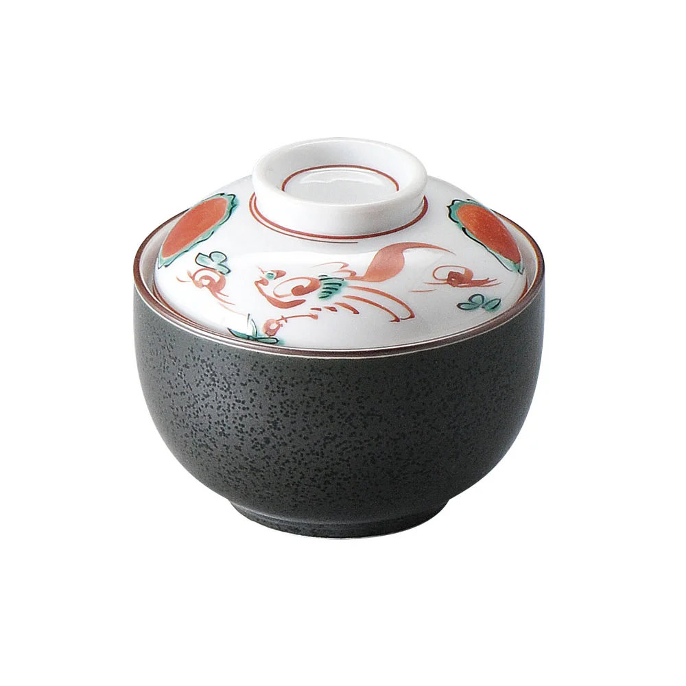 黒結晶赤絵花鳥小煮物碗