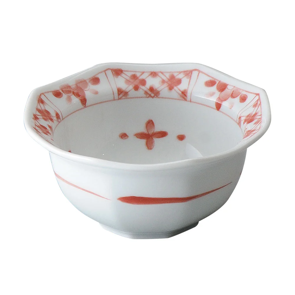 間取草花（赤）八角小鉢