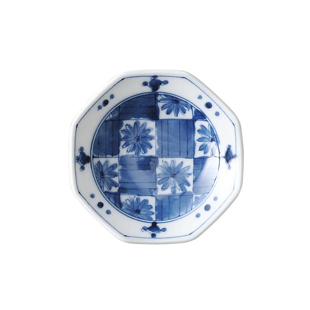 濃市松（青）八角小皿（カット2）