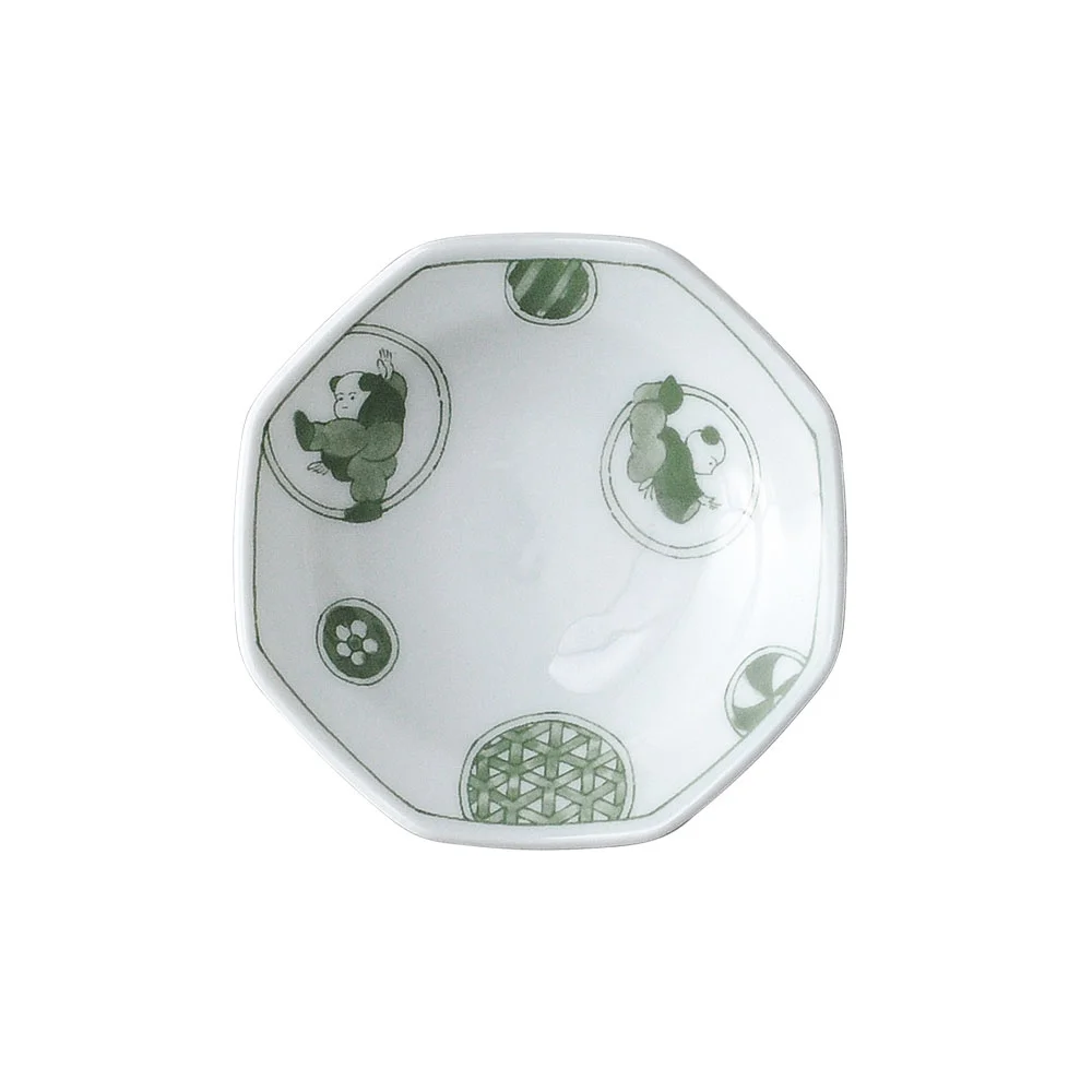丸紋唐子（緑）八角小皿（カット2）
